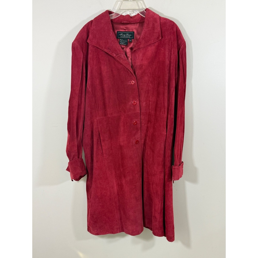 Vintage Terry Lewis Red Suede Leather Duster Coat Jacket Women's 3X Y2K Luxe